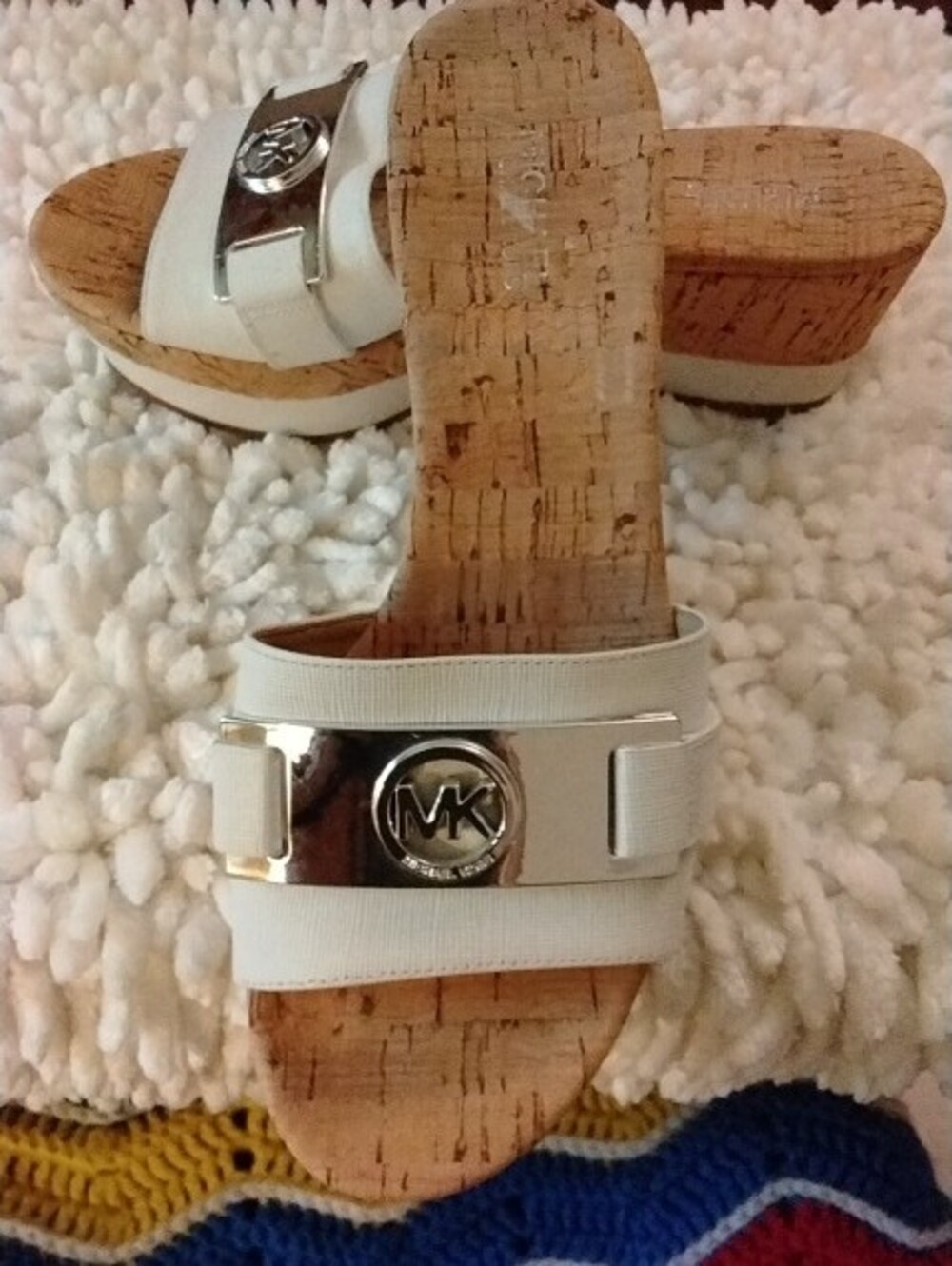 Michael Kors White Cork Slide Mules with Silver MK Emblem - Picture 4 of 6